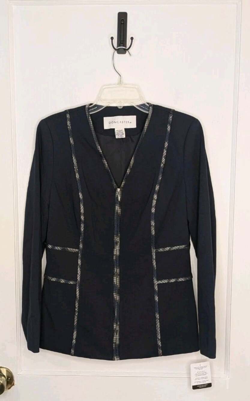 NWT Doncaster Womens Navy Blue Zip Front Blazer Jacket Size 8 Work Career